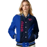 smu mustangs triple side stripes blue black varsity jacket best selling.webp