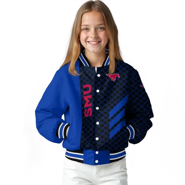 smu mustangs triple side stripes blue black varsity jacket top rated.webp