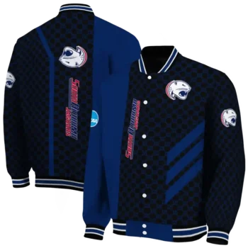 south alabama jaguars triple side stripes blue black varsity jacket fashion forward.webp