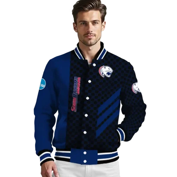 south alabama jaguars triple side stripes blue black varsity jacket high quality.webp
