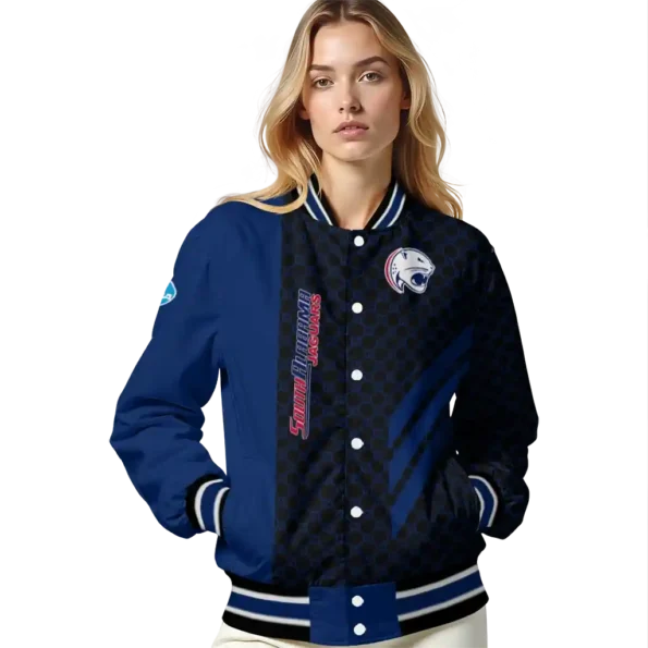 south alabama jaguars triple side stripes blue black varsity jacket latest model.webp