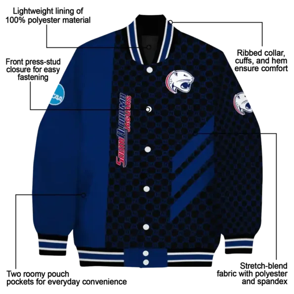 south alabama jaguars triple side stripes blue black varsity jacket new arrival.webp