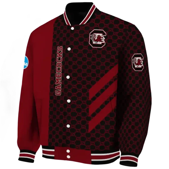 south carolina gamecocks triple side stripes garnet black varsity jacket best selling.webp
