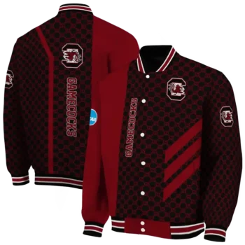 south carolina gamecocks triple side stripes garnet black varsity jacket fashion forward.webp