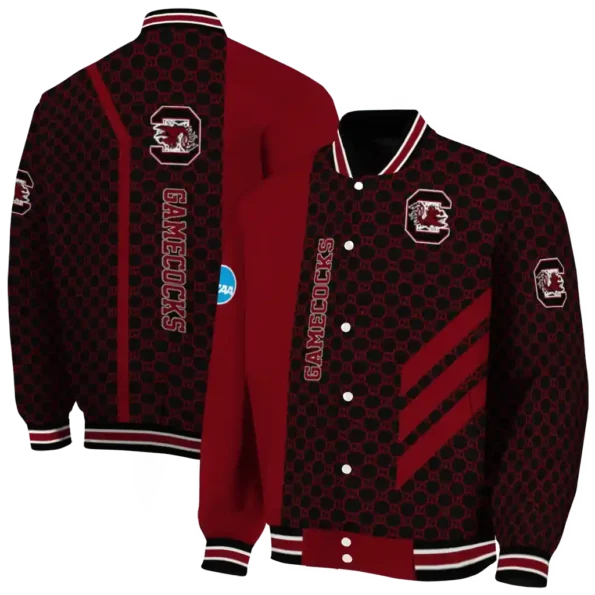 south carolina gamecocks triple side stripes garnet black varsity jacket fashion forward.webp
