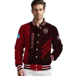 south carolina gamecocks triple side stripes garnet black varsity jacket best selling.webp