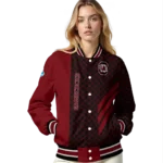 south carolina gamecocks triple side stripes garnet black varsity jacket best selling.webp