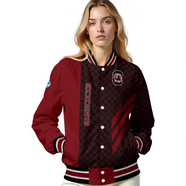 south carolina gamecocks triple side stripes garnet black varsity jacket latest model.webp