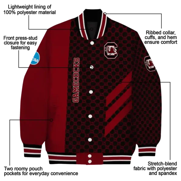 south carolina gamecocks triple side stripes garnet black varsity jacket new arrival.webp