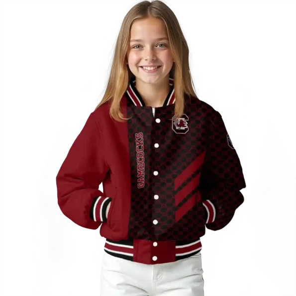 south carolina gamecocks triple side stripes garnet black varsity jacket top rated.webp
