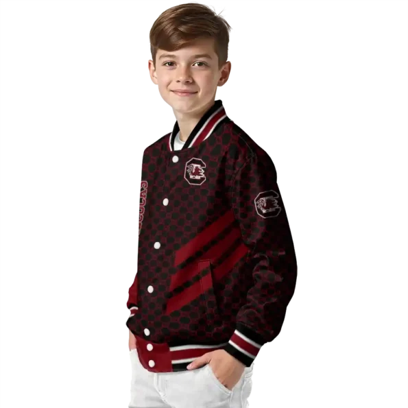 south carolina gamecocks triple side stripes garnet black varsity jacket trendy.webp