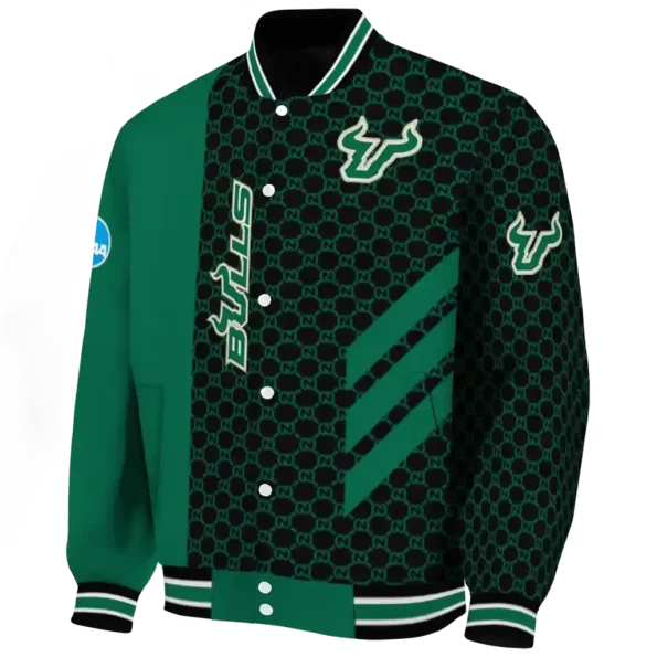 south florida bulls triple side stripes green black varsity jacket best selling.webp