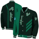 south florida bulls triple side stripes green black varsity jacket best selling.webp