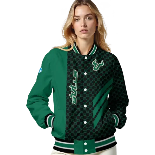 south florida bulls triple side stripes green black varsity jacket latest model.webp
