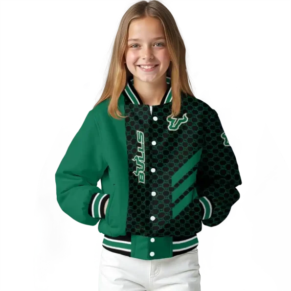south florida bulls triple side stripes green black varsity jacket top rated.webp