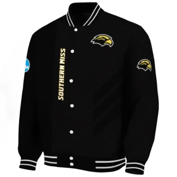 southern miss golden eagles triple side stripes black varsity jacket best selling.webp