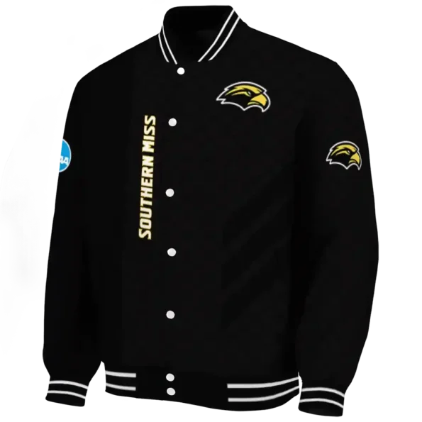 southern miss golden eagles triple side stripes black varsity jacket best selling.webp