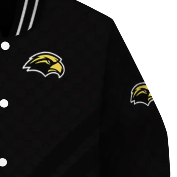 southern miss golden eagles triple side stripes black varsity jacket premium grade.webp