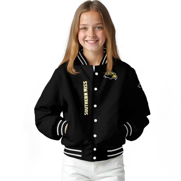 southern miss golden eagles triple side stripes black varsity jacket top rated.webp