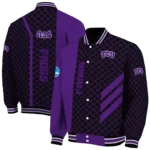 tcu horned frogs triple side stripes purple black varsity jacket best selling.webp
