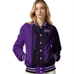 tcu horned frogs triple side stripes purple black varsity jacket best selling.webp