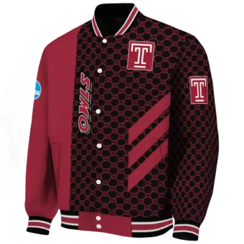 temple owls triple side stripes red black varsity jacket best selling.webp