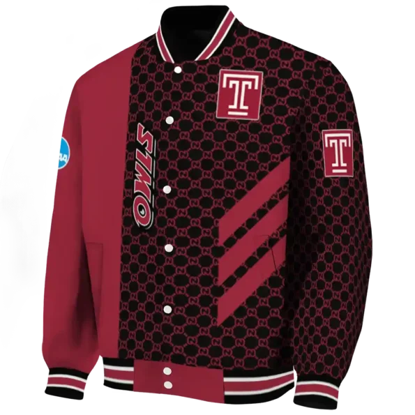 temple owls triple side stripes red black varsity jacket best selling.webp