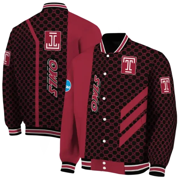 temple owls triple side stripes red black varsity jacket fashion forward.webp