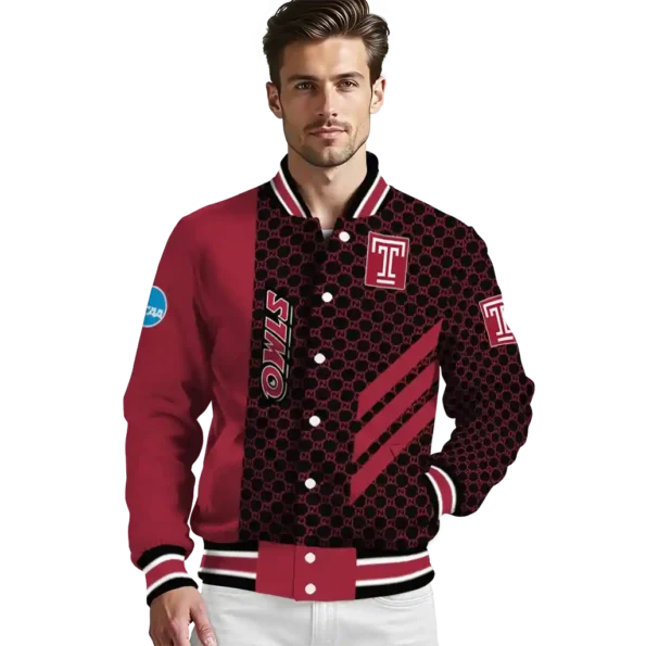 temple owls triple side stripes red black varsity jacket high quality.webp
