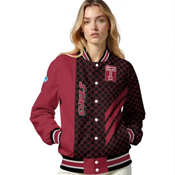 temple owls triple side stripes red black varsity jacket latest model.webp