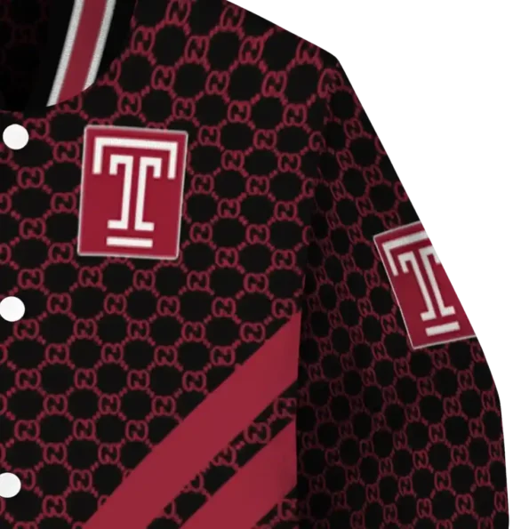 temple owls triple side stripes red black varsity jacket premium grade.webp