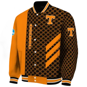 tennessee volunteers triple side stripes orange black varsity jacket best selling.webp