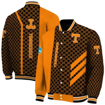 tennessee volunteers triple side stripes orange black varsity jacket fashion forward.webp