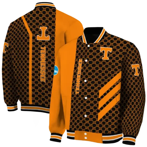tennessee volunteers triple side stripes orange black varsity jacket fashion forward.webp