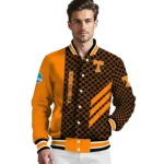 tennessee volunteers triple side stripes orange black varsity jacket best selling.webp