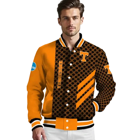 tennessee volunteers triple side stripes orange black varsity jacket high quality.webp