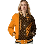 tennessee volunteers triple side stripes orange black varsity jacket best selling.webp