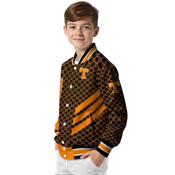 tennessee volunteers triple side stripes orange black varsity jacket trendy.webp