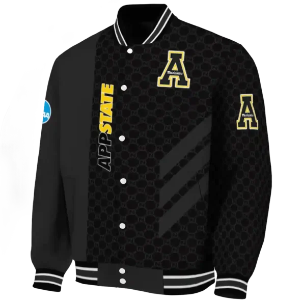 appalachian state mountaineers triple side stripes black varsity jacket best selling