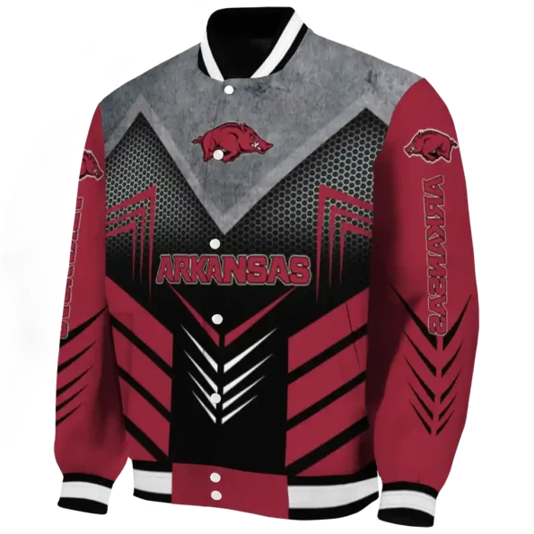 arkansas razorbacks arrow layer red black varsity jacket best selling.webp