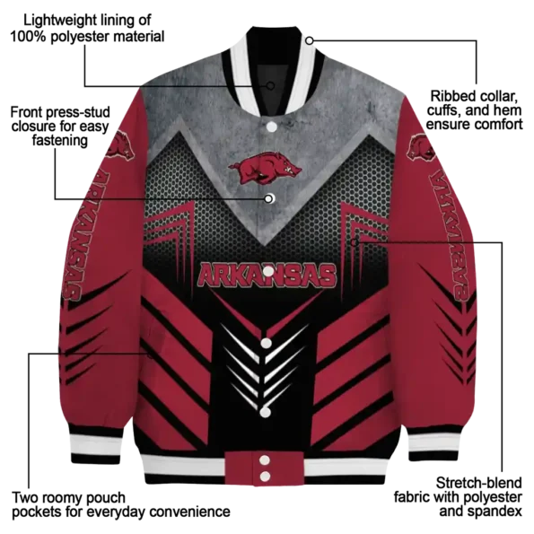 arkansas razorbacks arrow layer red black varsity jacket new arrival.webp