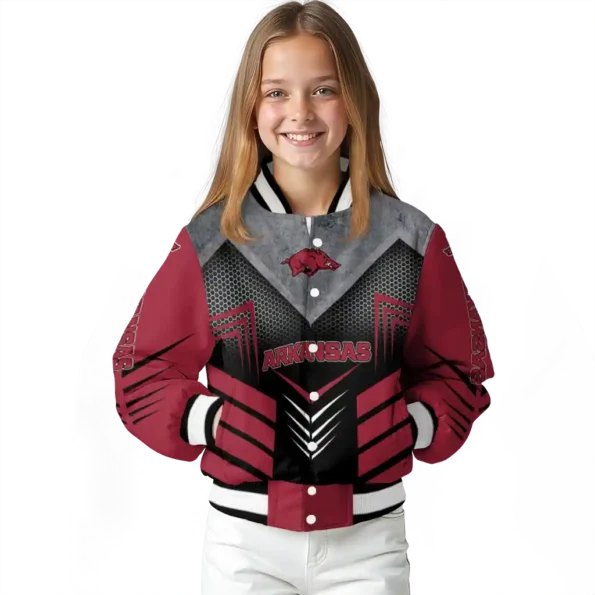 arkansas razorbacks arrow layer red black varsity jacket top rated.webp