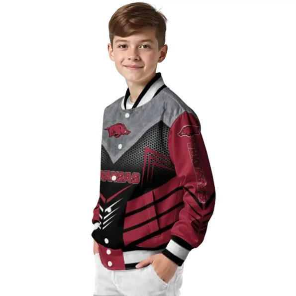 arkansas razorbacks arrow layer red black varsity jacket trendy.webp