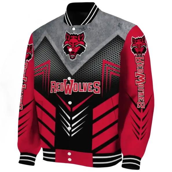 arkansas state red wolves arrow layer scarlet black varsity jacket best selling.webp
