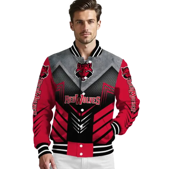 arkansas state red wolves arrow layer scarlet black varsity jacket high quality.webp