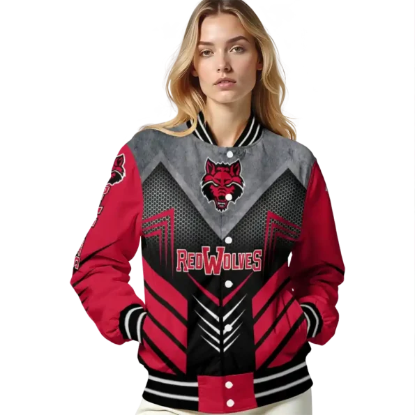 arkansas state red wolves arrow layer scarlet black varsity jacket latest model.webp