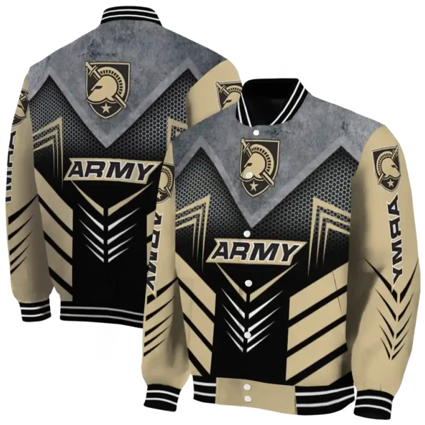 army black knights arrow layer gold black varsity jacket fashion forward.webp