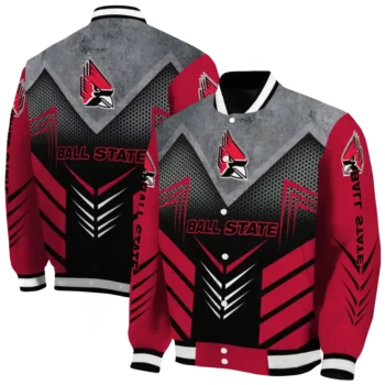 ball state cardinals arrow layer red black varsity jacket fashion forward.webp