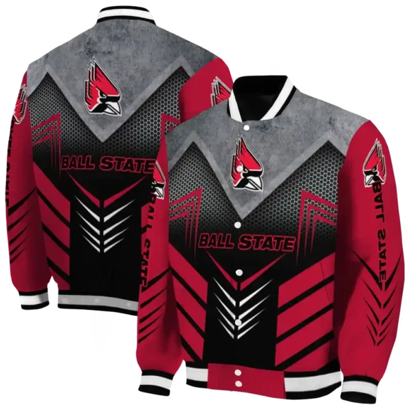 ball state cardinals arrow layer red black varsity jacket fashion forward.webp