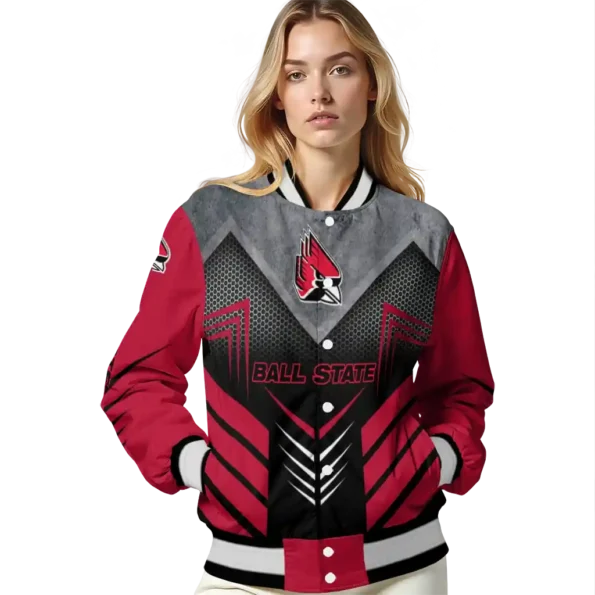 ball state cardinals arrow layer red black varsity jacket latest model.webp